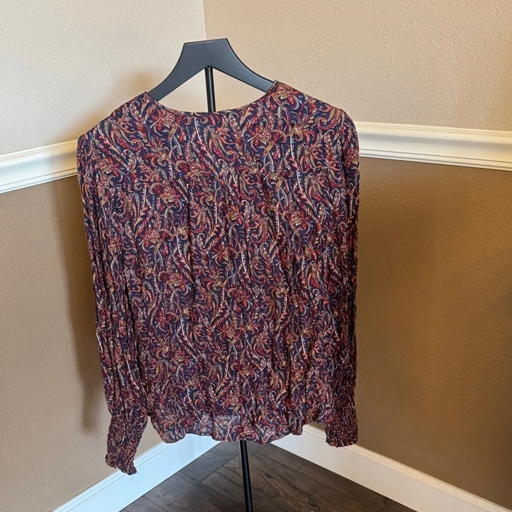 Lucky Brand Paisley Blouse - Red, Tan and Navy Blue
